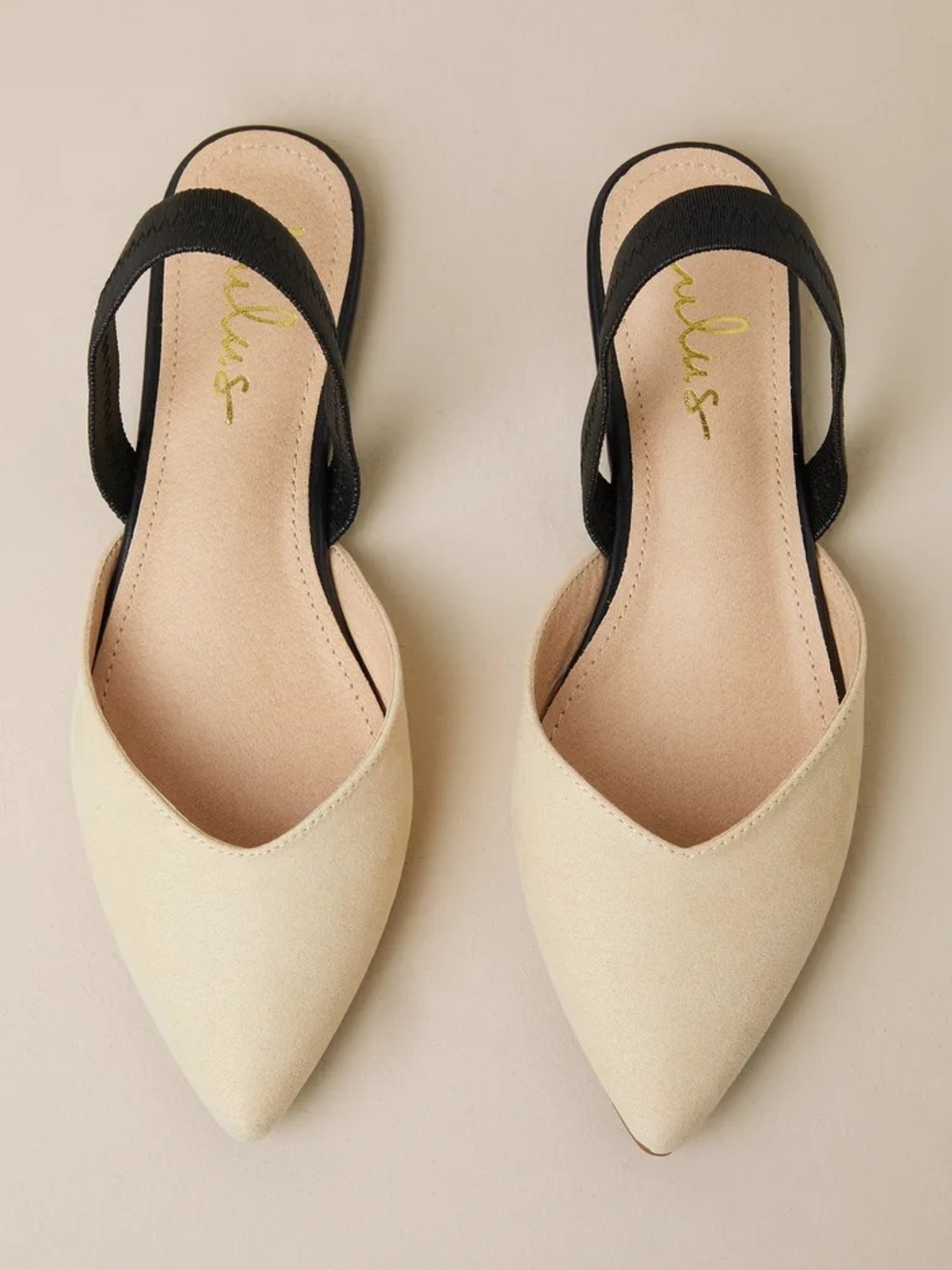 Beige and Black Pointed Toe Slingback Flats - Lulus